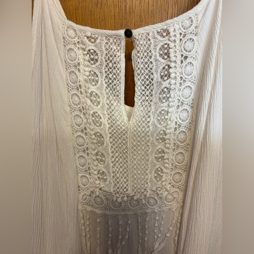 American Eagle Outfitters Cream Spaghetti Strap Dress with Tassel Detail - Picture 7 of 9